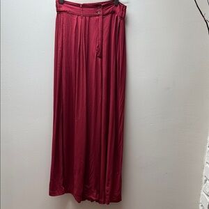 Chic Burgundy Flowy High-Waist Pleated Wide-Leg Pants